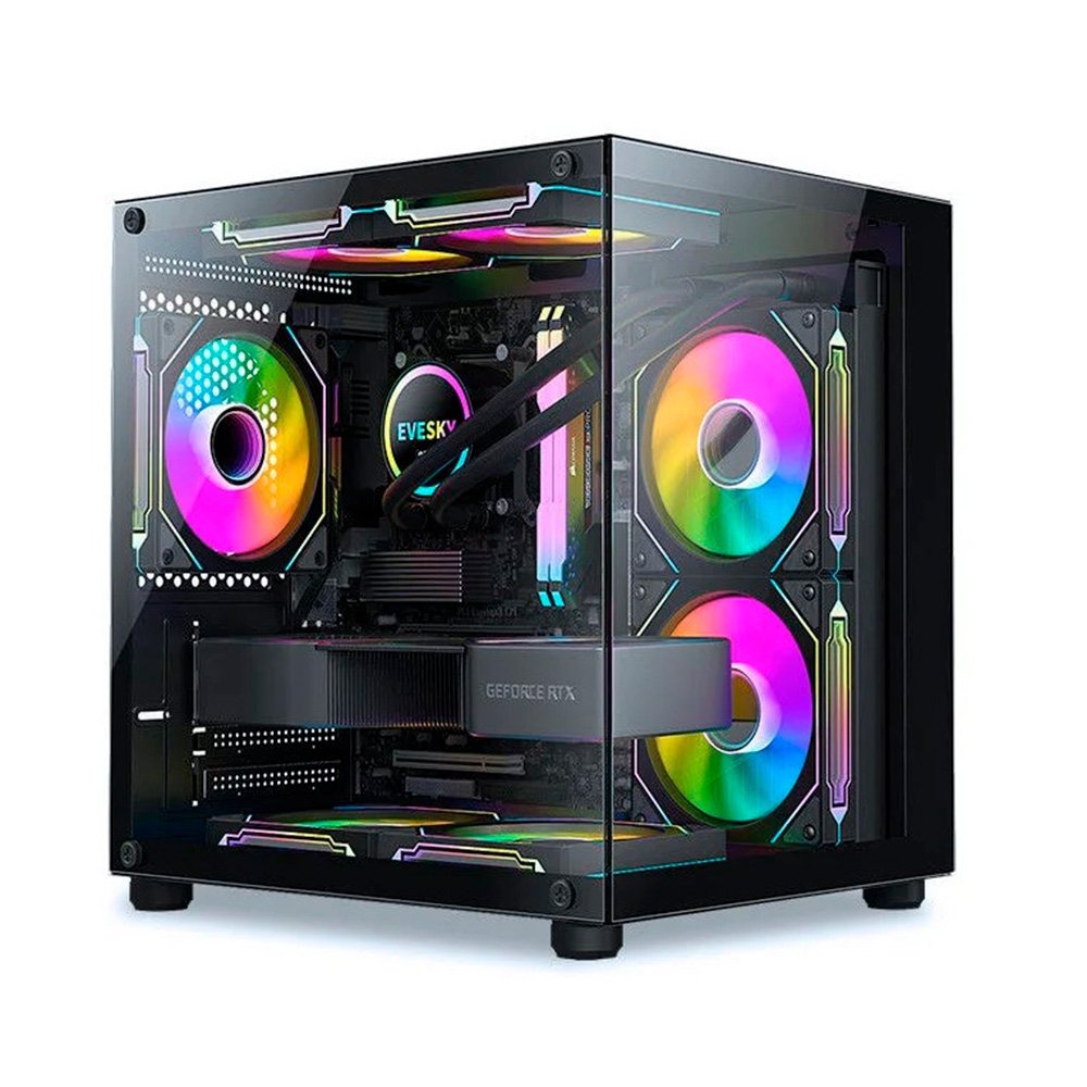 Gabinete Liketec Dasha V2 Full View Glass Cubo Mini Tower Preto Sem Fans