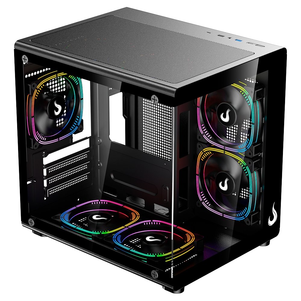 Imagem 2 de 5 do produto Gabinete Gamer Rise Mode Galaxy Glass X Mini, M-ATX, Lateral e Frontal em Vidro Temperado, Preto - RM-GA-GGXN-FB