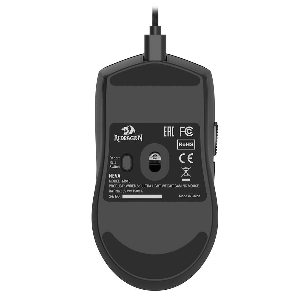 Imagem 9 de 9 do produto Mouse Gamer Ultraleve Redragon Neva, Sensor Óptico PAW3395, 26000 DPI, 6 Botões programáveis, USB Tipo-C, 8000Hz, Preto - M815