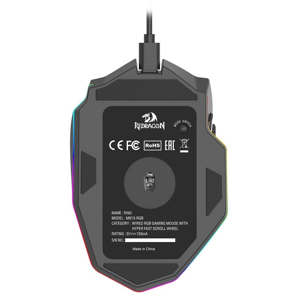 Mouse Gamer Redragon Rind, RGB, Sensor PAW3333, 16000 DPI, 10 Botões Programáveis, USB, Preto - M813-RGB - view 8