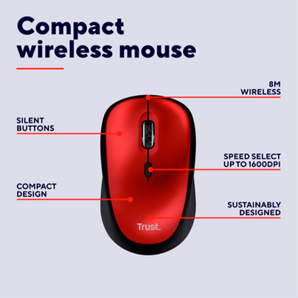 Mouse Sem Fio ( Balão.info) Yvi+, Silencioso, 1600 DPI, Recetor USB, Vermelho - ( Balão.info - foto 5