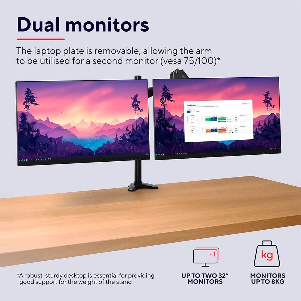 Imagem 5 de 10 do produto Suporte para Monitor e Laptop Até 32" Trust, Braço Duplo, Ergonômico, Preto - 25337