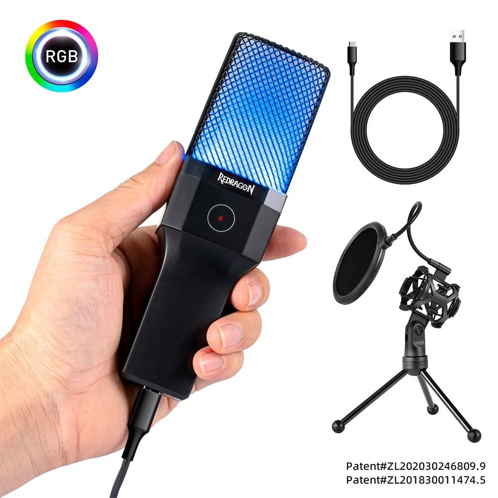 Microfone Gamer Redragon Adne, RGB, Condensador, Cardióide, USB Tipo-C, Preto - GM212 - view 3