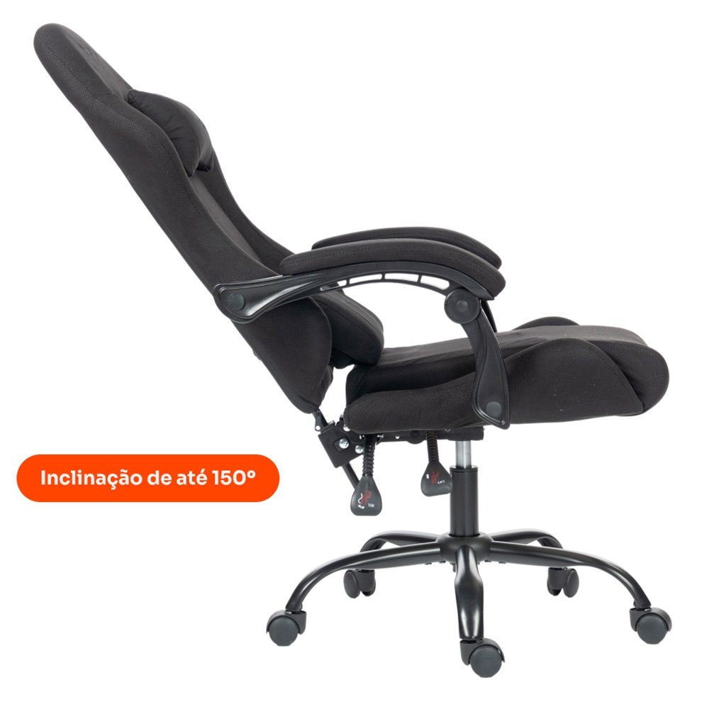 Cadeira Gamer Balão.info Storm 100, Até 120kg, Almofadas, Reclinável 135º, Tecido, Preta - HCG100PTT - view 7