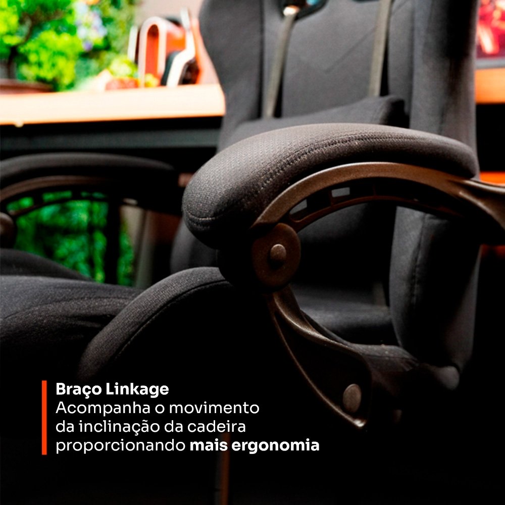 Cadeira Gamer Balão.info Storm 100, Até 120kg, Almofadas, Reclinável 135º, Tecido, Preta - HCG100PTT - view 4