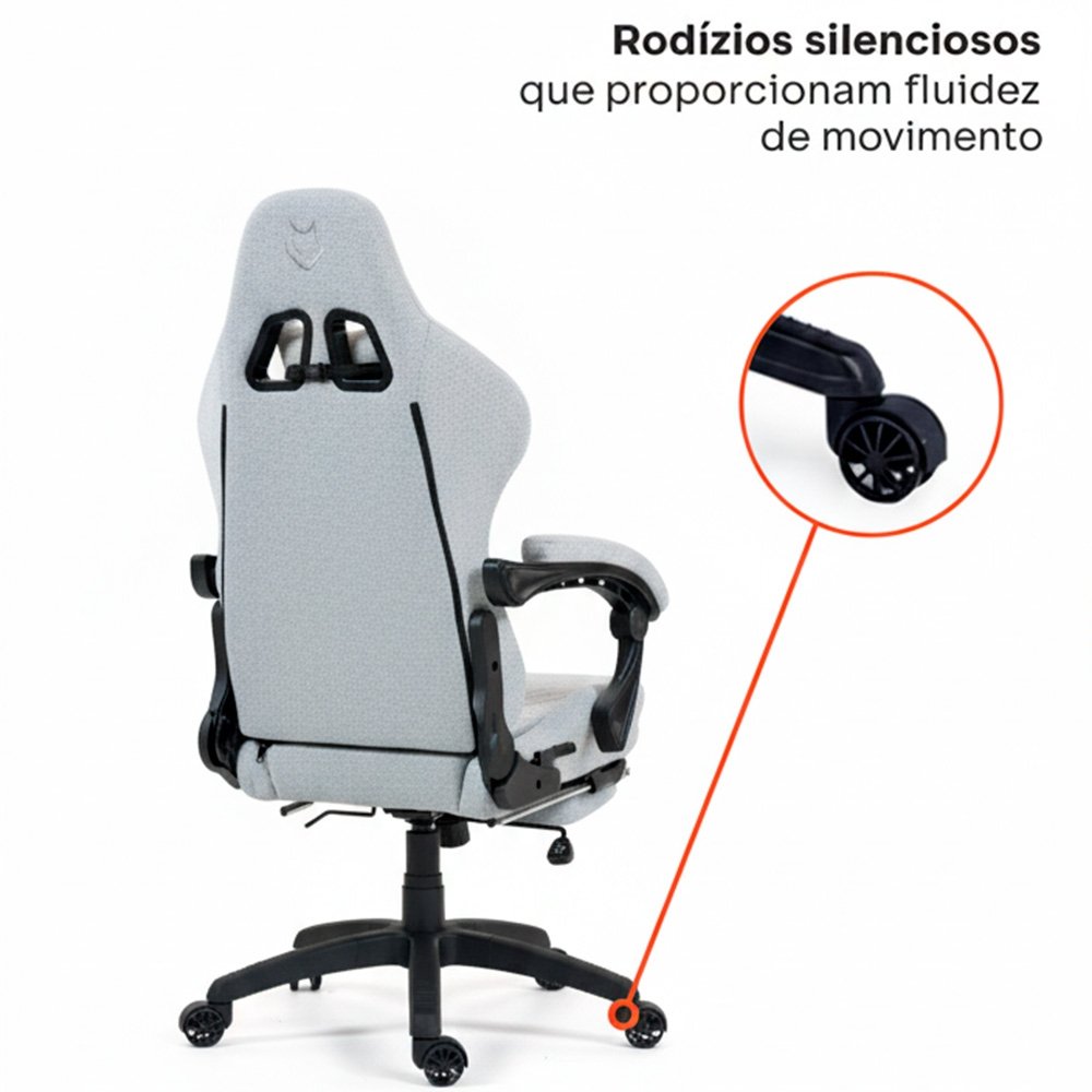 Cadeira Gamer ( Balão.info) Tempest 700, Até 145kg, Almofadas, Reclinável 150º, Tecido, Descanso para Pés, Cinza - ( Balão.info - foto 2