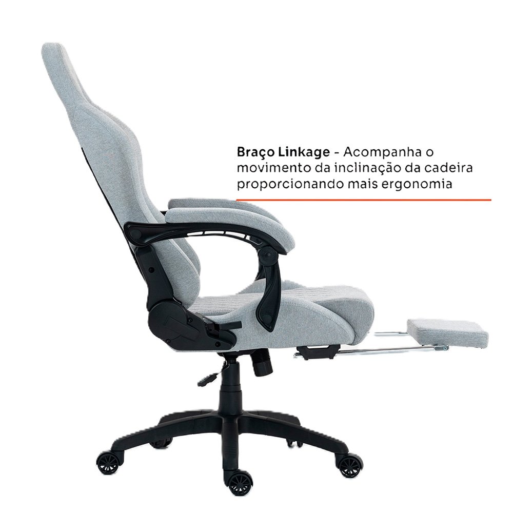 Cadeira Gamer ( Balão.info) Tempest 700, Até 145kg, Almofadas, Reclinável 150º, Tecido, Descanso para Pés, Cinza - ( Balão.info - foto 5