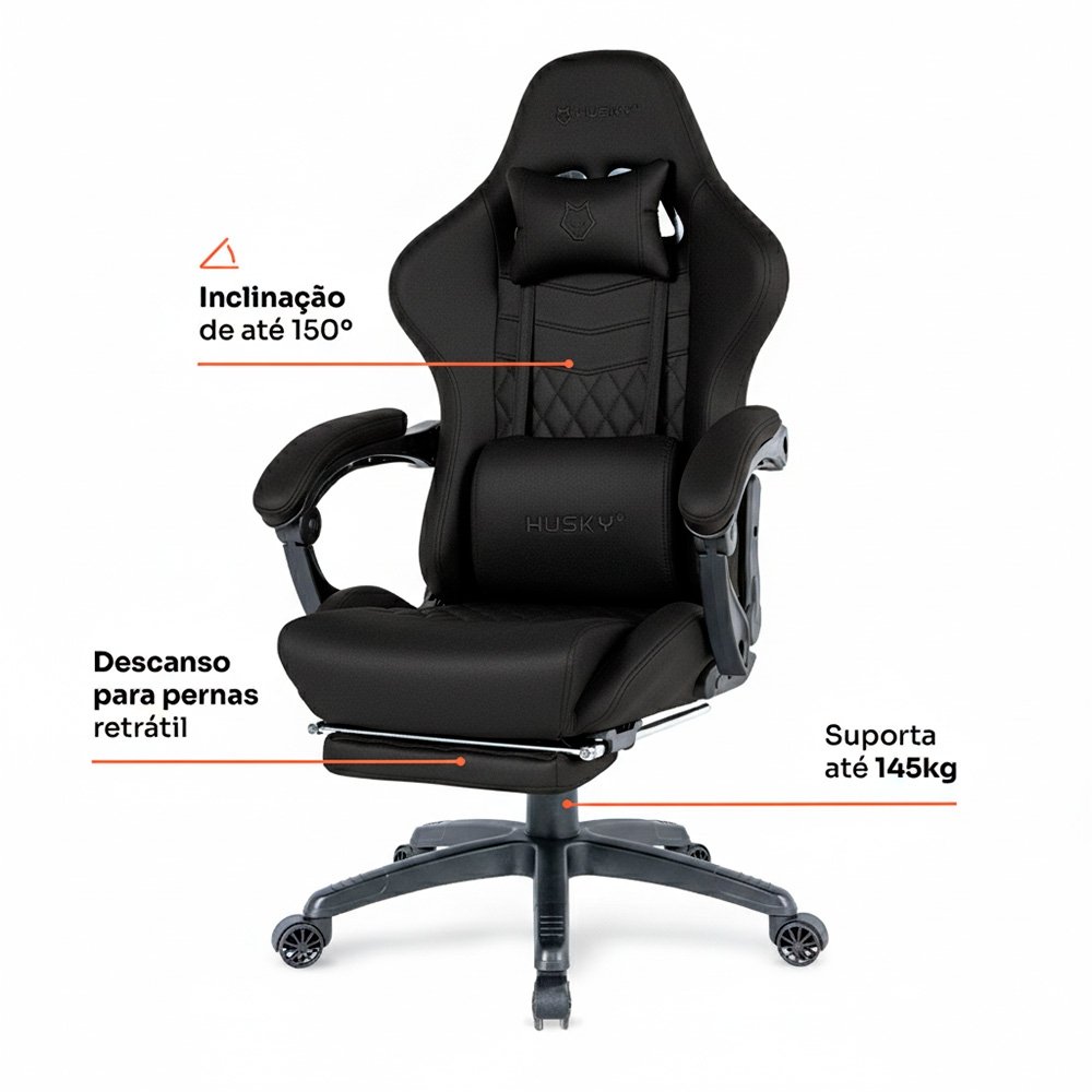Cadeira Gamer Balão.info Tempest 700, Até 145kg, Almofadas, Reclinável 150º, Tecido, Descanso para Pés, Preta - HCG700PTT - view 4