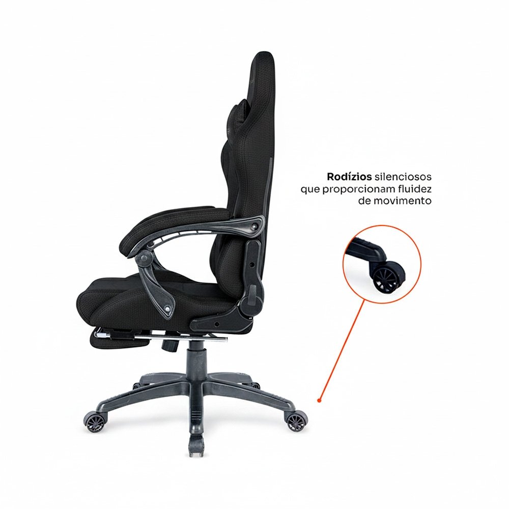 Cadeira Gamer Balão.info Tempest 700, Até 145kg, Almofadas, Reclinável 150º, Tecido, Descanso para Pés, Preta - HCG700PTT - view 5