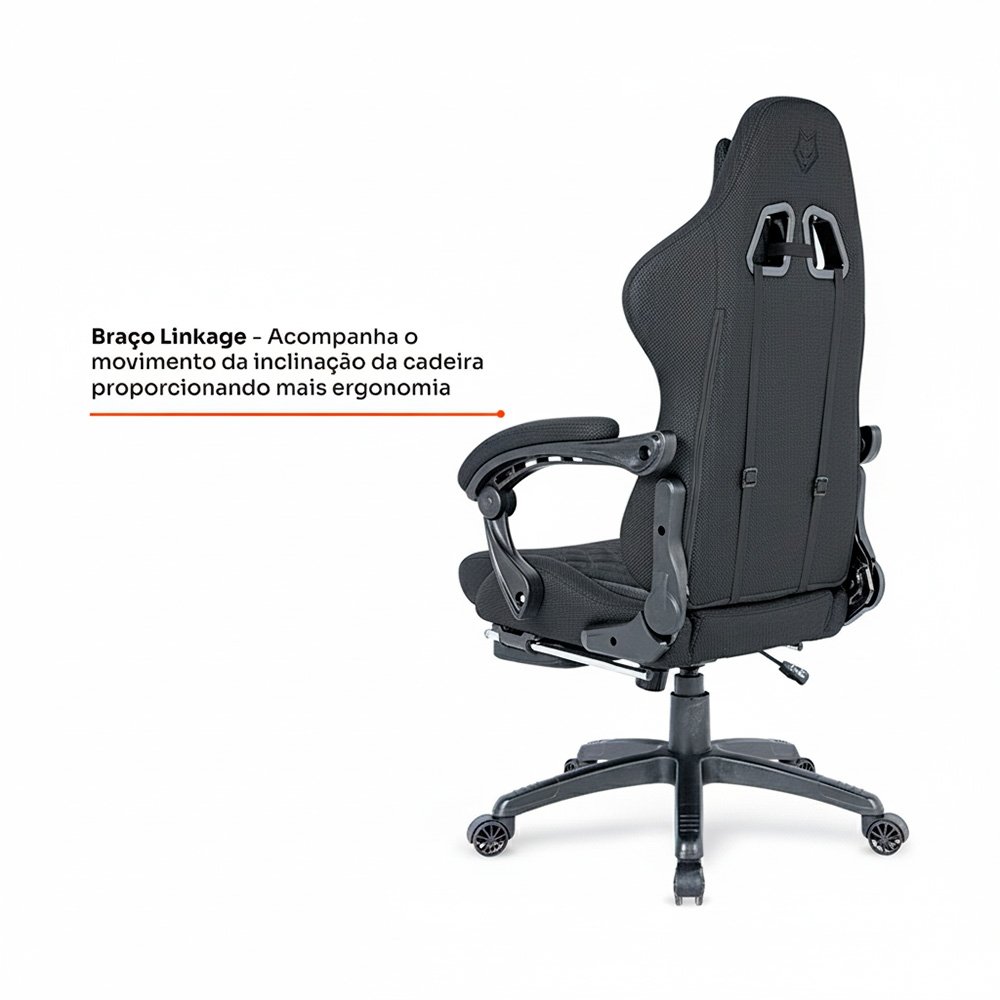 Cadeira Gamer Balão.info Tempest 700, Até 145kg, Almofadas, Reclinável 150º, Tecido, Descanso para Pés, Preta - HCG700PTT - view 3
