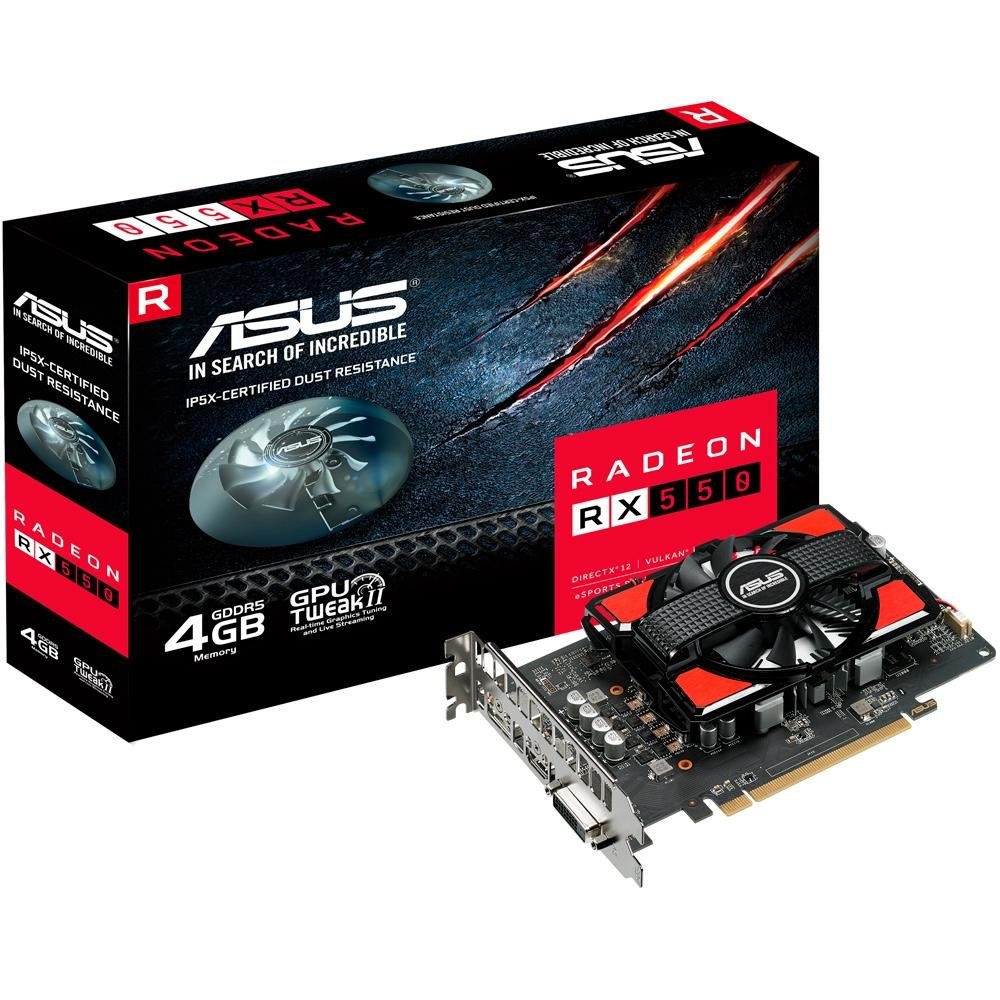 Placa de Vídeo VGA Asus AMD Radeon RX 550 4GB GDDR5 128Bits RX550-4G Placa de Vídeo VGA Asus AMD Radeon RX 550 4GB GDDR5 128Bits RX550-4G
