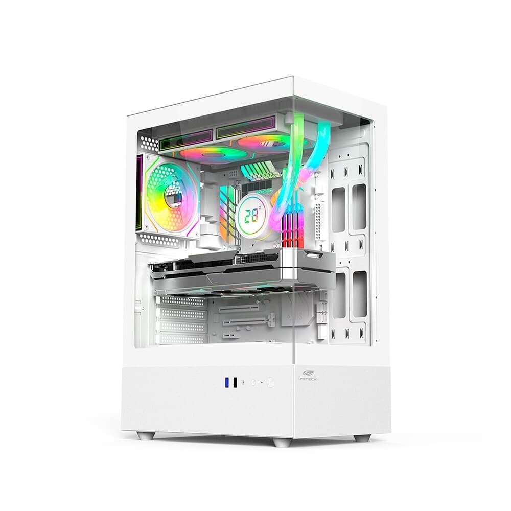 Gabinete Gamer C3Tech Aquarius, Mid Tower, Lateral em Vidro, Branco - MT-G860WH
