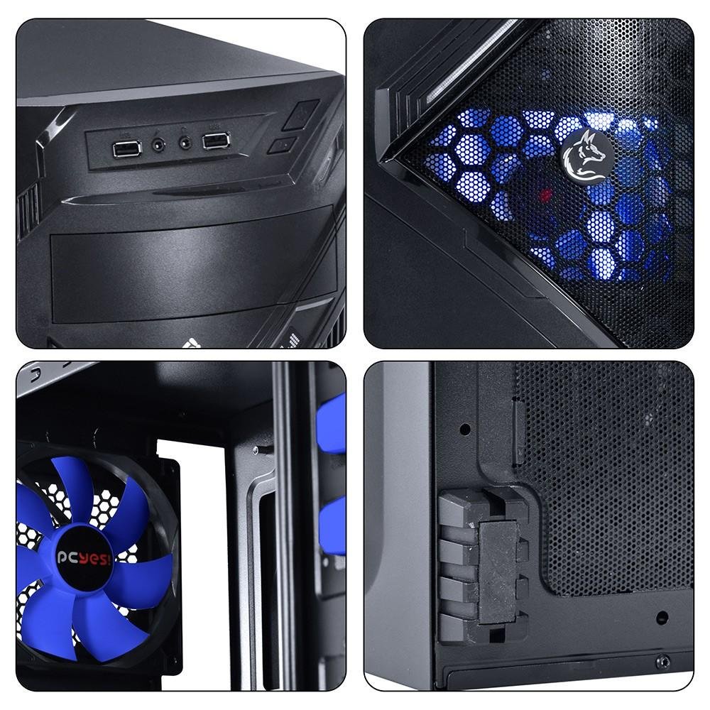 Imagem 8 de 12 do produto Gabinete Gamer PCYES mid-tower Chacal Azul com 2 fans LED Azul Lateral em acrílico – CHACALPTOAZ2FCA