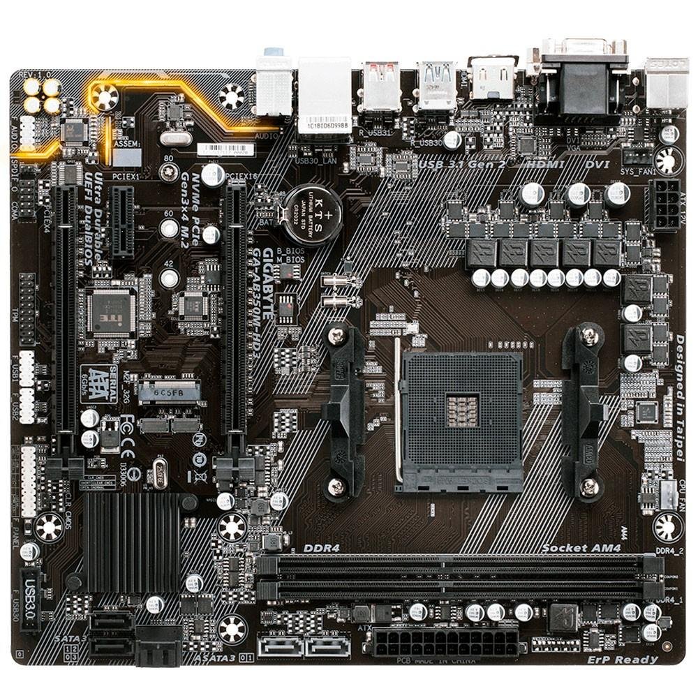 Placa-Mãe GIGABYTE p/ AMD AM4 mATX GA-AB350M-HD3 DDR4 Placa-Mãe GIGABYTE p/ AMD AM4 mATX GA-AB350M-HD3 DDR4