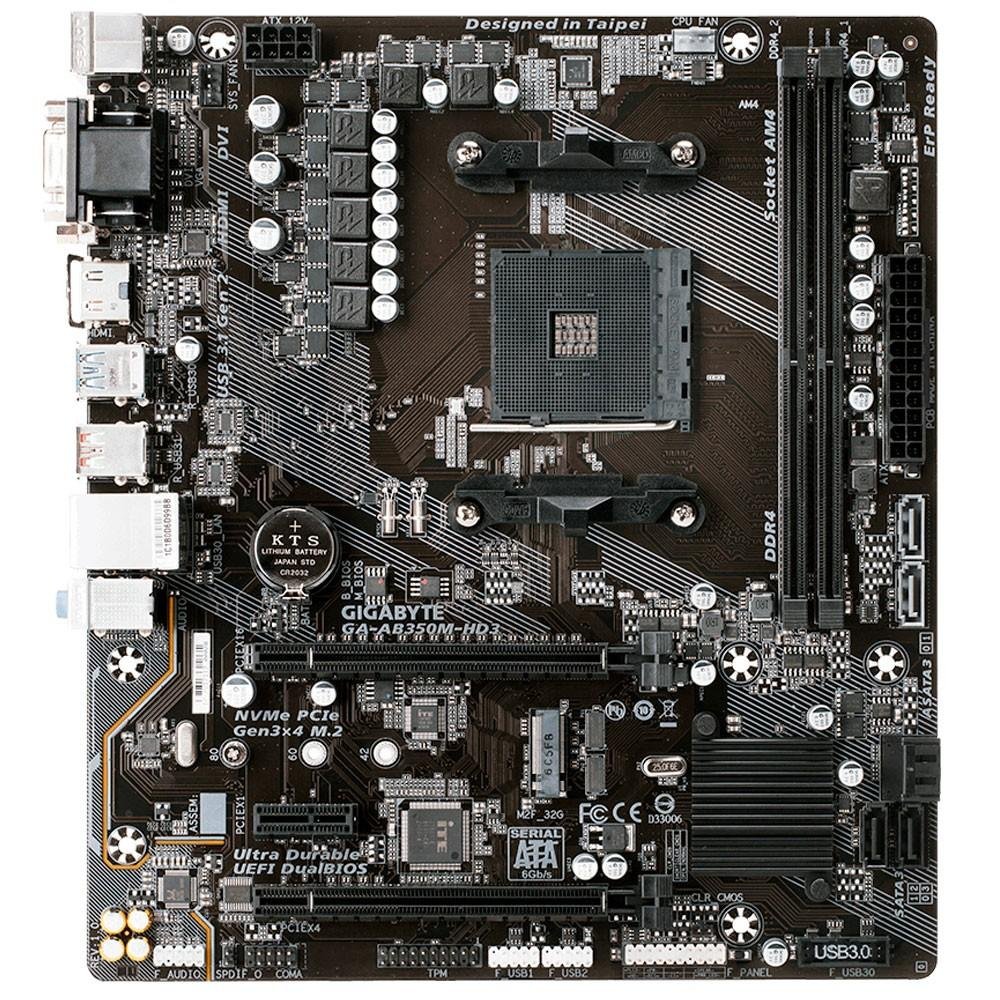 Placa-Mãe GIGABYTE p/ AMD AM4 mATX GA-AB350M-HD3 DDR4 Placa-Mãe GIGABYTE p/ AMD AM4 mATX GA-AB350M-HD3 DDR4