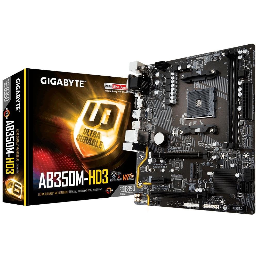 Placa-Mãe GIGABYTE p/ AMD AM4 mATX GA-AB350M-HD3 DDR4 Placa-Mãe GIGABYTE p/ AMD AM4 mATX GA-AB350M-HD3 DDR4