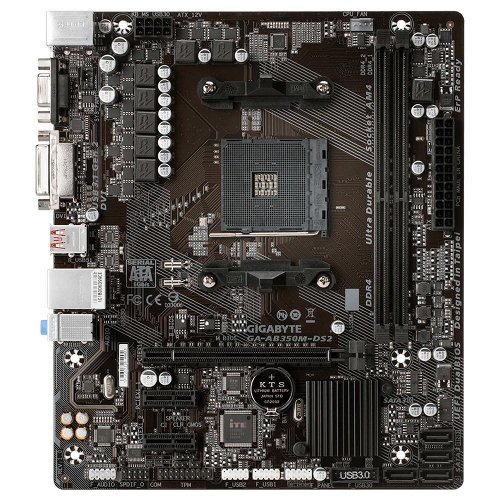 Placa-Mãe Gigabyte GA-AB350M-DS2, AMD AM4, mATX, DDR4 Placa-Mãe Gigabyte GA-AB350M-DS2, AMD AM4, mATX, DDR4