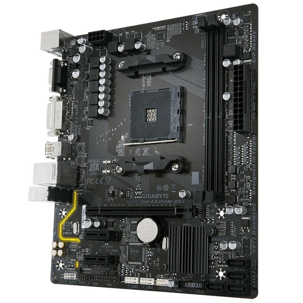 Placa-Mãe Gigabyte GA-AB350M-DS2, AMD AM4, mATX, DDR4 Placa-Mãe Gigabyte GA-AB350M-DS2, AMD AM4, mATX, DDR4