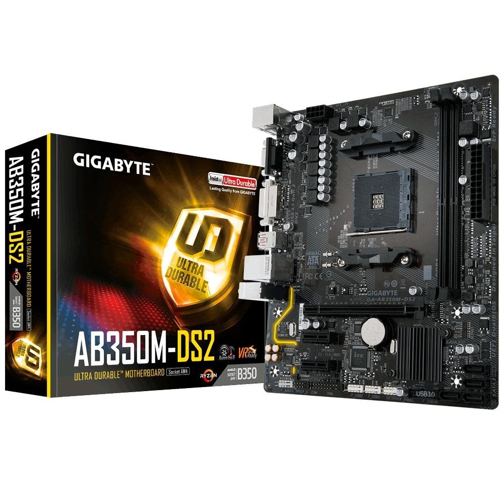 Placa-Mãe Gigabyte GA-AB350M-DS2, AMD AM4, mATX, DDR4 Placa-Mãe Gigabyte GA-AB350M-DS2, AMD AM4, mATX, DDR4