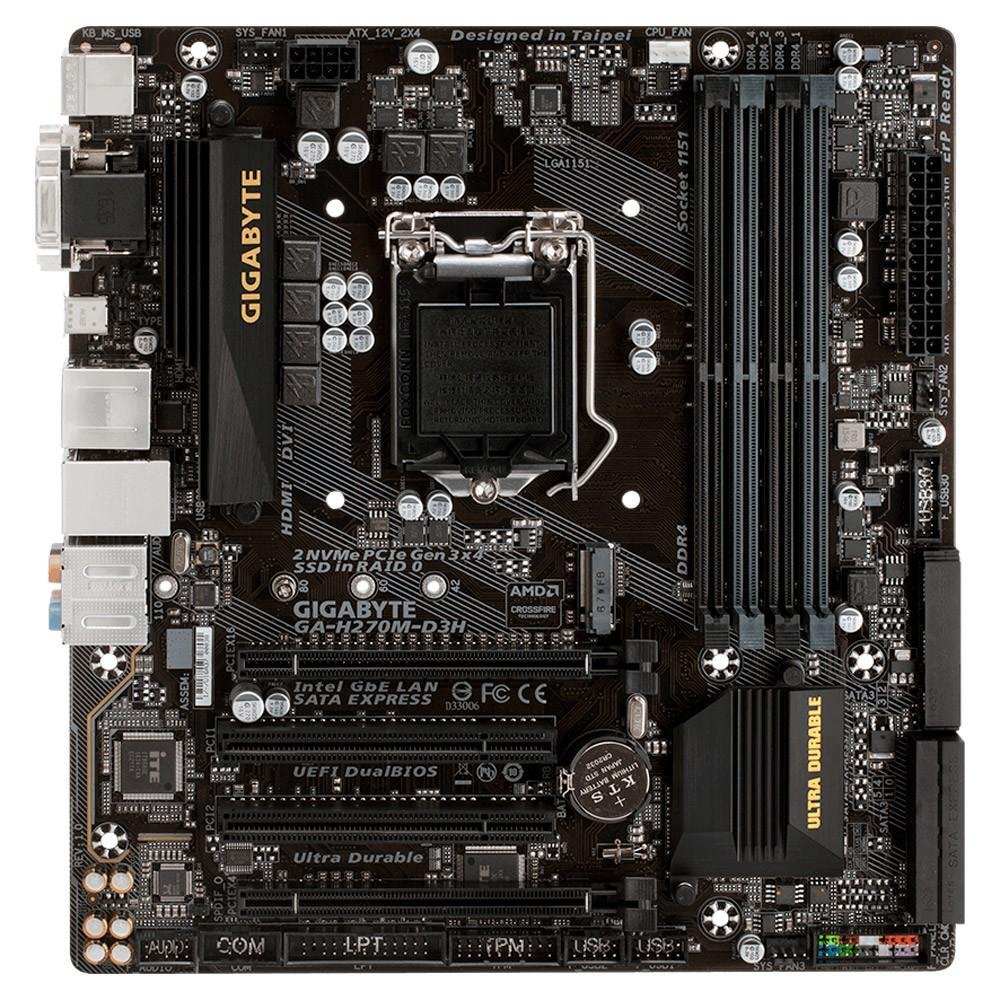 Imagem 2 de 5 do produto Placa-Mãe GIGABYTE p/ Intel LGA 1151 mATX GA-H270M-D3H DDR4