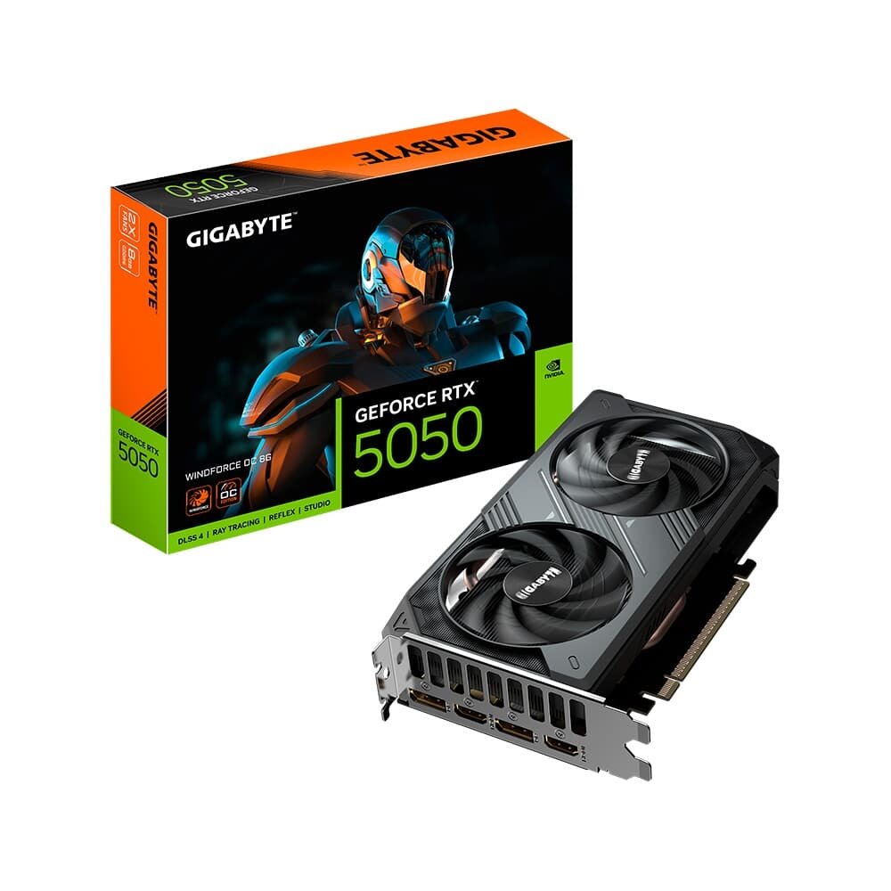 Placa de Vídeo Gigabyte RTX 5050 WINDFORCE OC 8G NVIDIA GeForce, 8GB GDDR6, 128bits, RGB,DLSS, Ray Tracing - GV-N5050WF20CV2-8GD