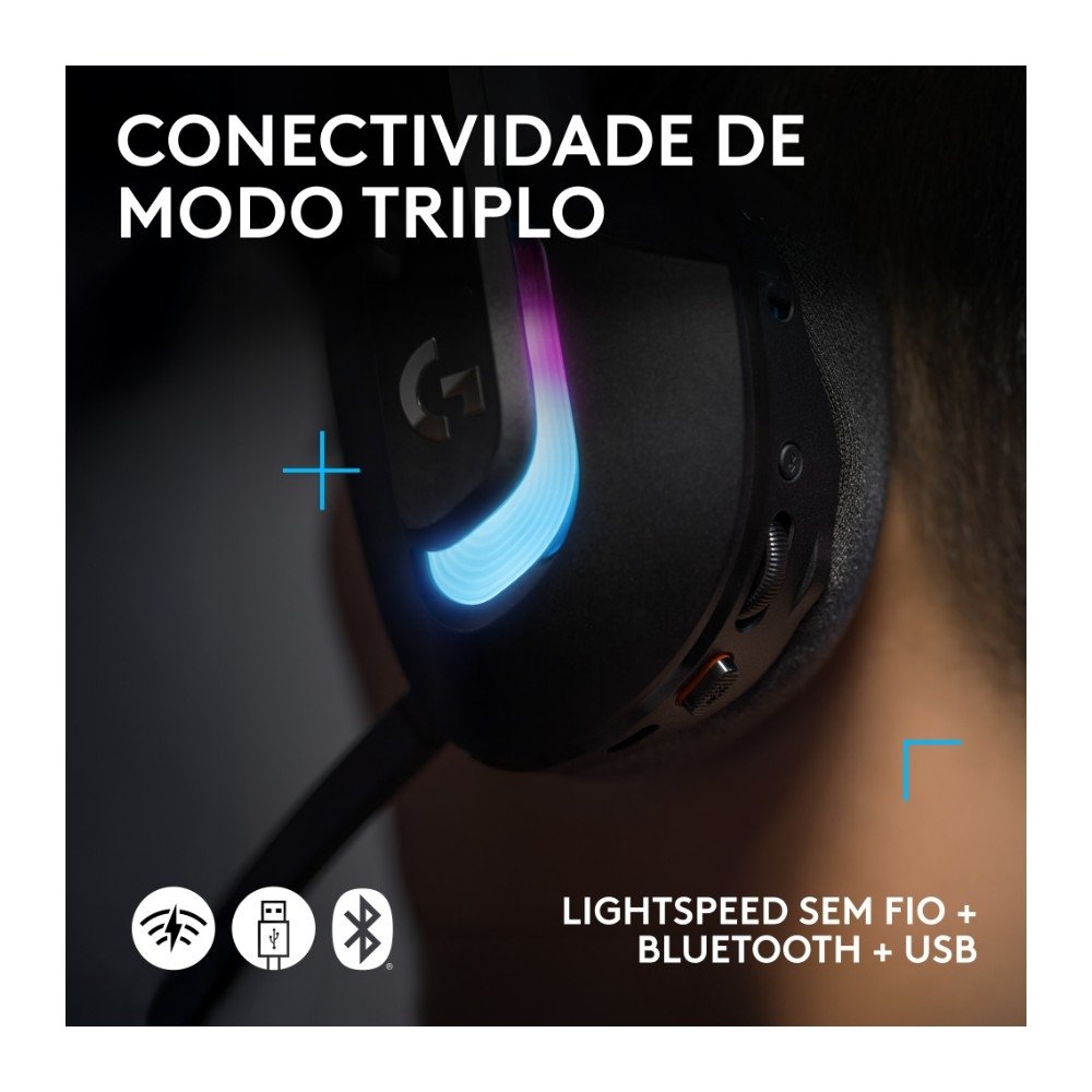 Headset Gamer Sem Fio ( Balão.info) G522 ( Balão.info) LIGHTSYNC, RGB, Conectividade Tripla ( Balão.info), Bluetooth e com Fio USB, Preto - 981-( Balão.info - foto 5