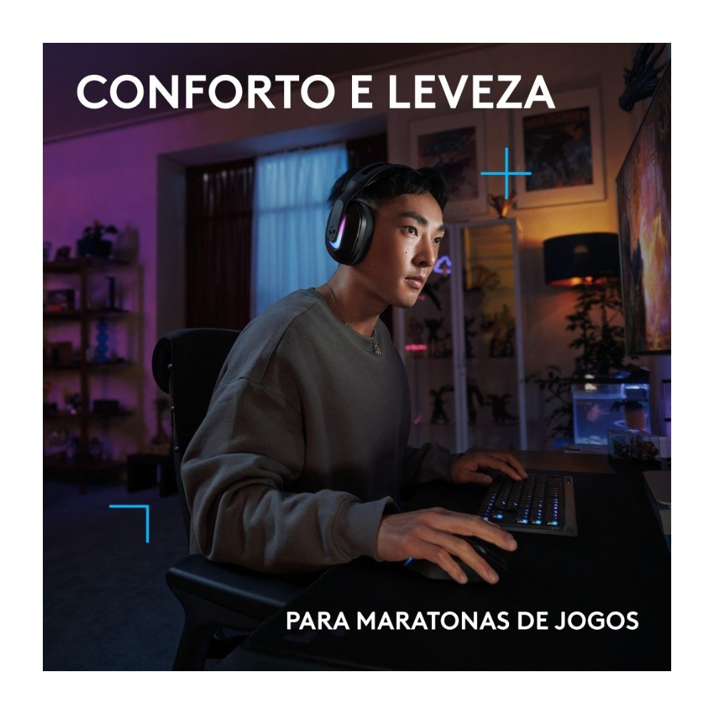 Headset Gamer Sem Fio Logitech G522 LIGHTSPEED LIGHTSYNC, RGB, Conectividade Tripla LIGHTSPEED, Bluetooth e com Fio USB, Preto - 981-001543 - view 6