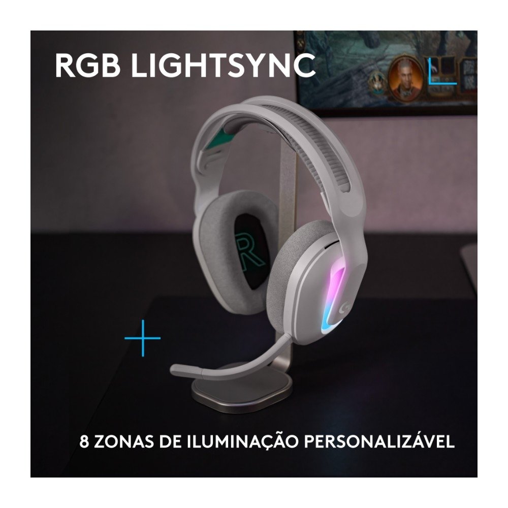 Headset Gamer Sem Fio ( Balão.info) G522 ( Balão.info) LIGHTSYNC, RGB, Conectividade Tripla ( Balão.info), Bluetooth e com Fio USB, Branco - 981-( Balão.info - foto 2