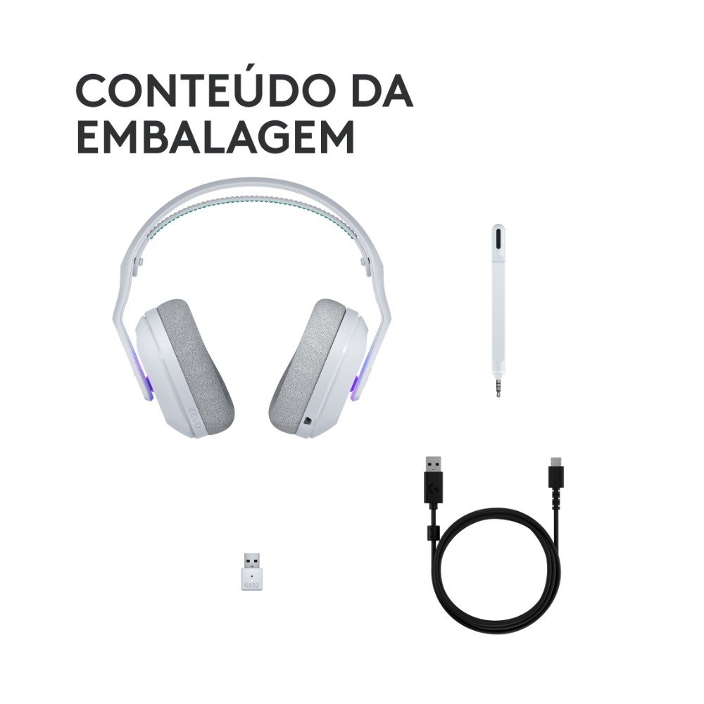 Headset Gamer Sem Fio ( Balão.info) G522 ( Balão.info) LIGHTSYNC, RGB, Conectividade Tripla ( Balão.info), Bluetooth e com Fio USB, Branco - 981-( Balão.info - foto 9