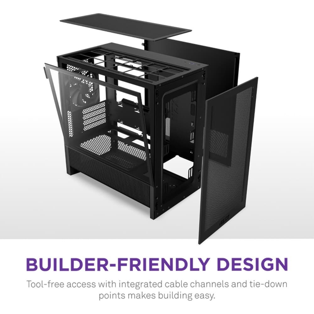 Imagem 9 de 9 do produto Gabinete Gamer NZXT H3 Flow, Mid Tower, micro-ATX, Lateral em Vidro, Preto - CC-H31FB-01
