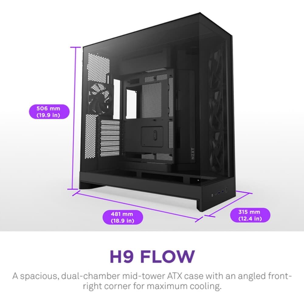 Imagem 9 de 9 do produto Gabinete Gamer NZXT H9 Flow (2025) Dual-Chamber, Mid Tower, ATX, Lateral em Vidro, Preto - CM-H92FB-01