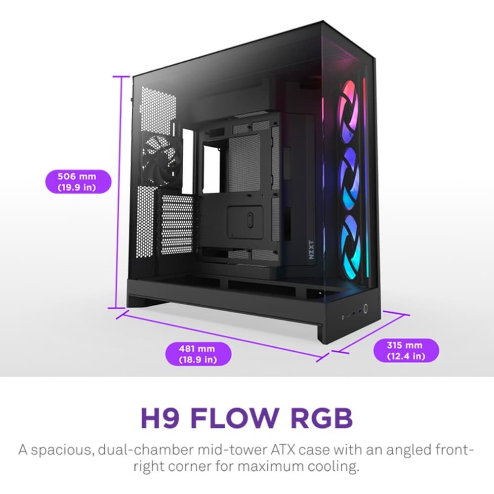 Gabinete Gamer ( Balão.info) H9 Flow RGB (2025) Dual-Chamber, Mid Tower, ATX, Lateral em Vidro, Preto - CM-H92FB-R1 - view 4
