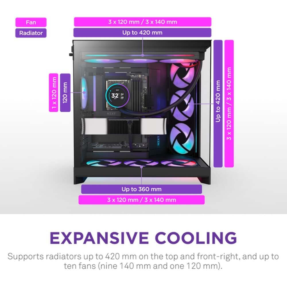 Gabinete Gamer ( Balão.info) H9 Flow RGB (2025) Dual-Chamber, Mid Tower, ATX, Lateral em Vidro, Preto - CM-H92FB-R1 - view 6