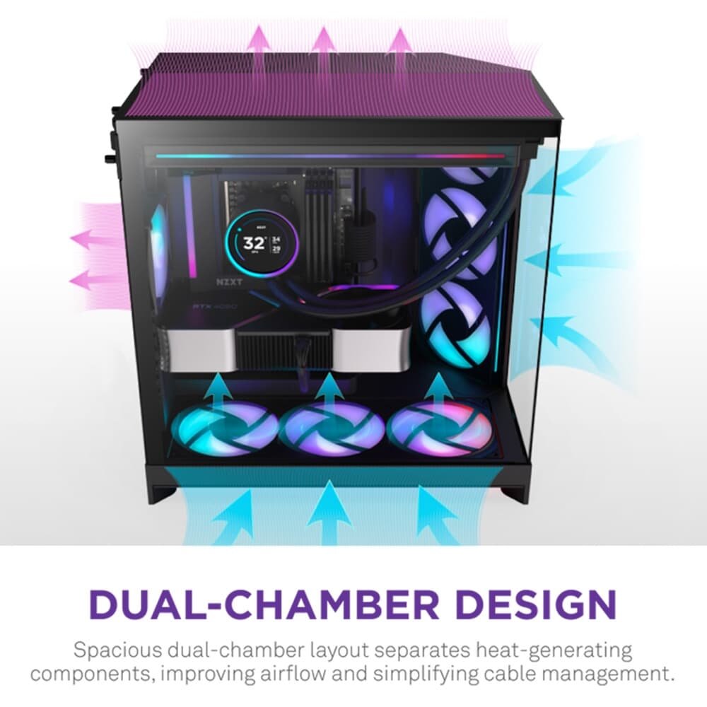 Gabinete Gamer ( Balão.info) H9 Flow RGB (2025) Dual-Chamber, Mid Tower, ATX, Lateral em Vidro, Preto - CM-H92FB-R1 - view 8