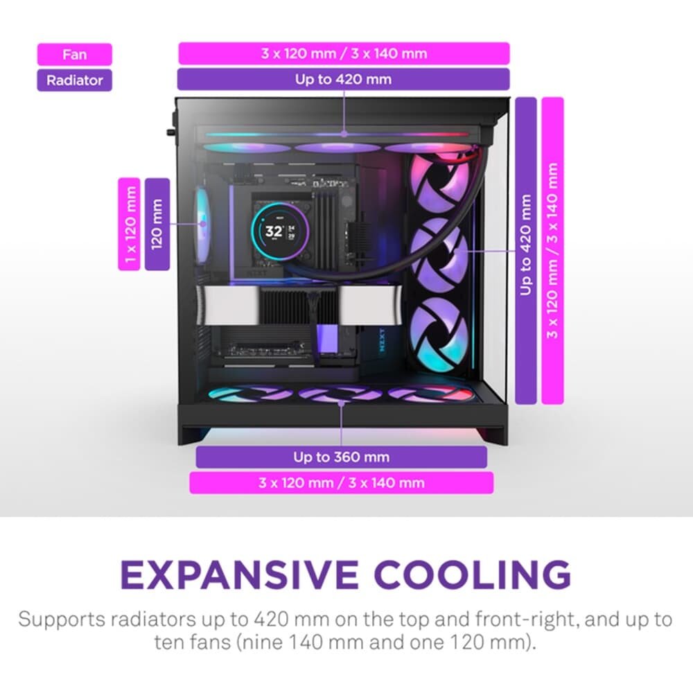 Gabinete Gamer ( Balão.info) H9 Flow RGB Plus (2025) Dual-Chamber, Mid Tower, ATX, Lateral em Vidro, Preto - CM-H92FB-P1 - view 4