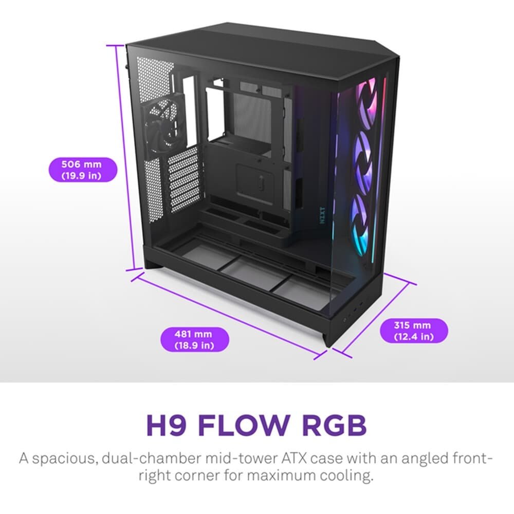 Gabinete Gamer ( Balão.info) H9 Flow RGB Plus (2025) Dual-Chamber, Mid Tower, ATX, Lateral em Vidro, Preto - CM-H92FB-P1 - view 10