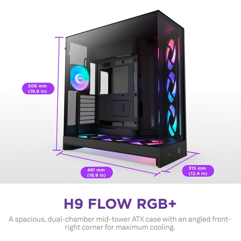 Gabinete Gamer ( Balão.info) H9 Flow RGB Plus (2025) Dual-Chamber, Mid Tower, ATX, Lateral em Vidro, Preto - CM-H92FB-P1 - view 3