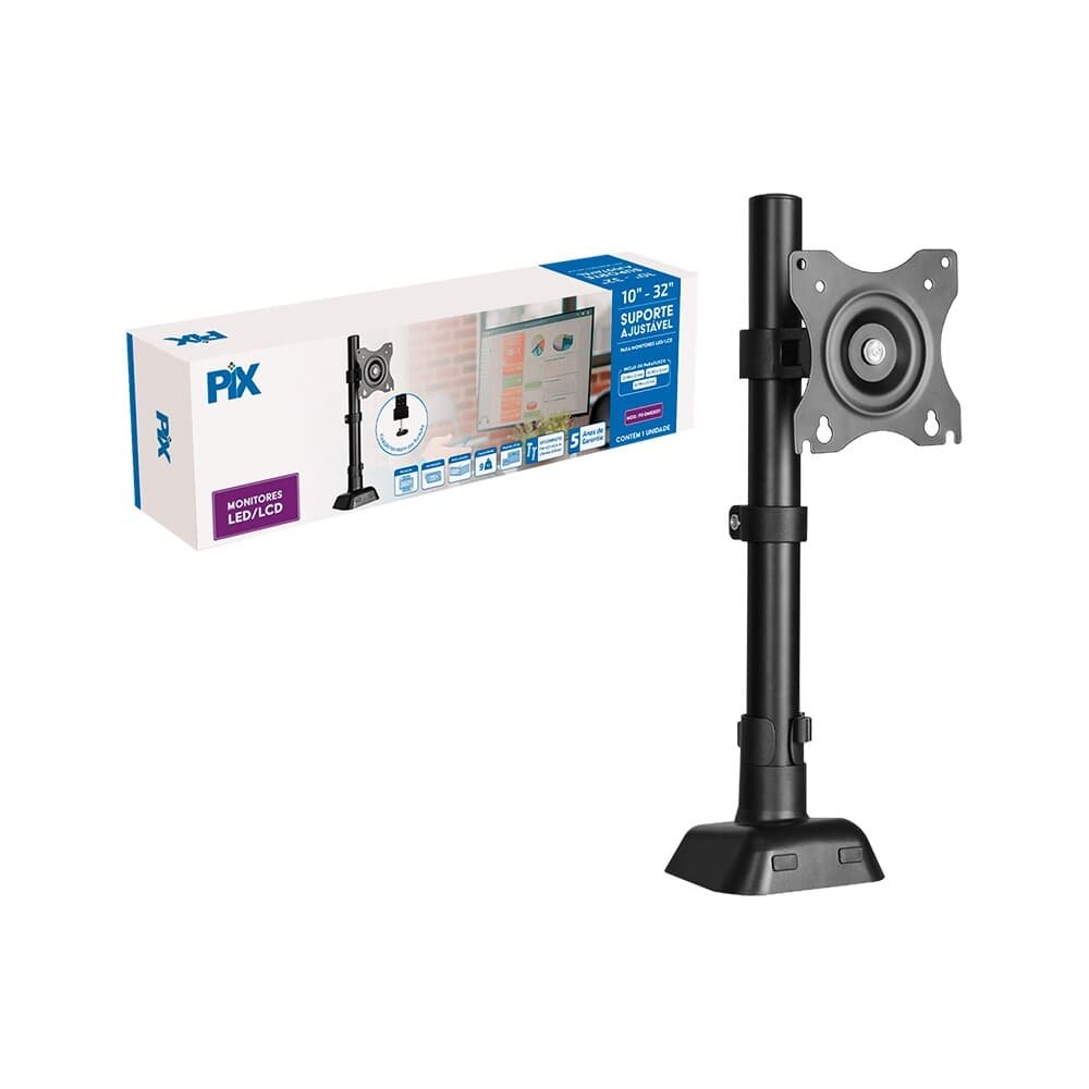 Imagem 2 de 3 do produto Suporte para Monitor 10" a 32" PIX, Ajustável, Morsa, Preto - PX-DME32s1
