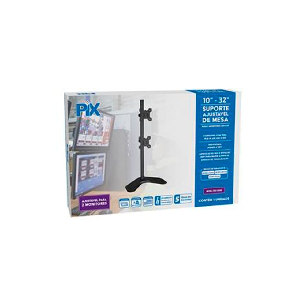Imagem 3 de 3 do produto Suporte para 2 Monitores 10" a 32" PIX, Ajustável, Base, Preto - PX-100B
