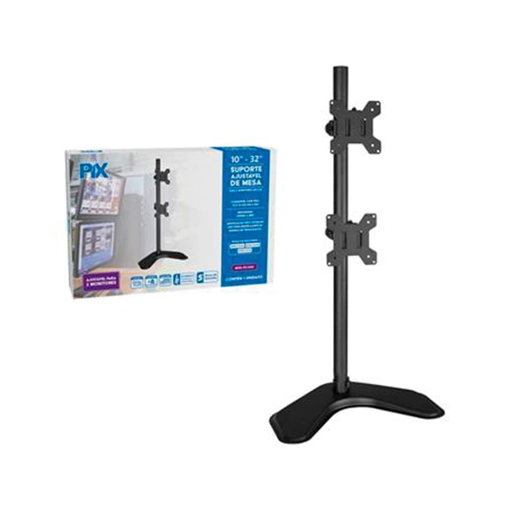 Imagem 2 de 3 do produto Suporte para 2 Monitores 10" a 32" PIX, Ajustável, Base, Preto - PX-100B