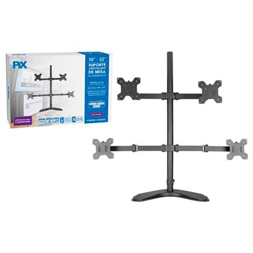 Imagem 2 de 3 do produto Suporte para 4 Monitores 10" a 32" PIX, Ajustavel, Base, Preto - PX-200B