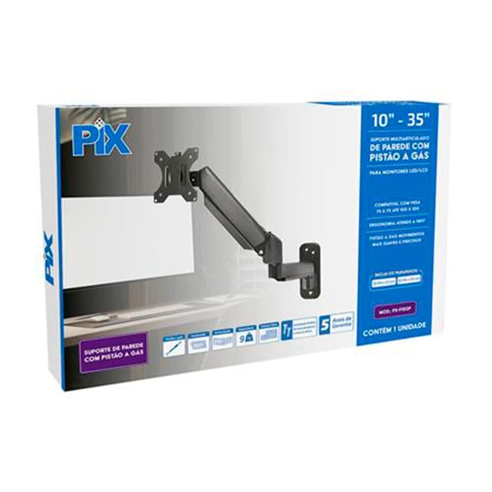 Imagem 3 de 3 do produto Suporte de Parede para Monitor 10" a 35" PIX, Pistao à Gas, Preto - PX-F150P