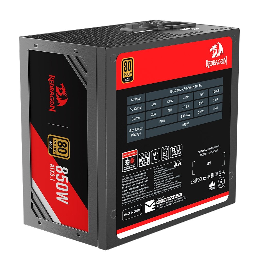 Fonte Gamer Redragon RGMS, 850W Master, 80 Plus, Gold, Preto Gc-ms01 - view 5