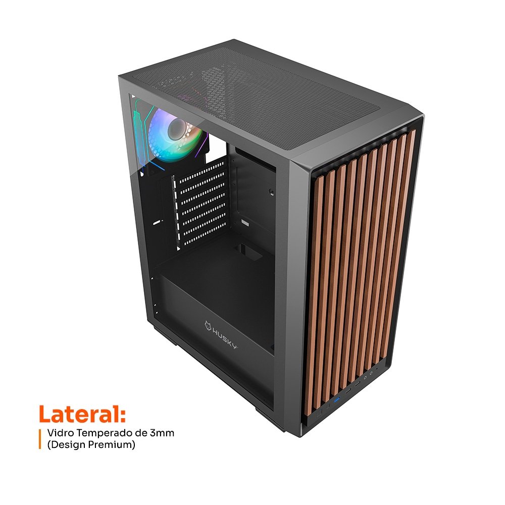 Gabinete Gamer Balão.info Dome 600, Mid Tower, ATX, Lateral em Vidro, Frontal em Madeira Ripada, Com 4 Fans ARGB, Preto - HGN600PT - view 5