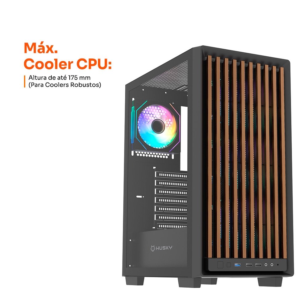 Gabinete Gamer Balão.info Dome 600, Mid Tower, ATX, Lateral em Vidro, Frontal em Madeira Ripada, Com 4 Fans ARGB, Preto - HGN600PT - view 6