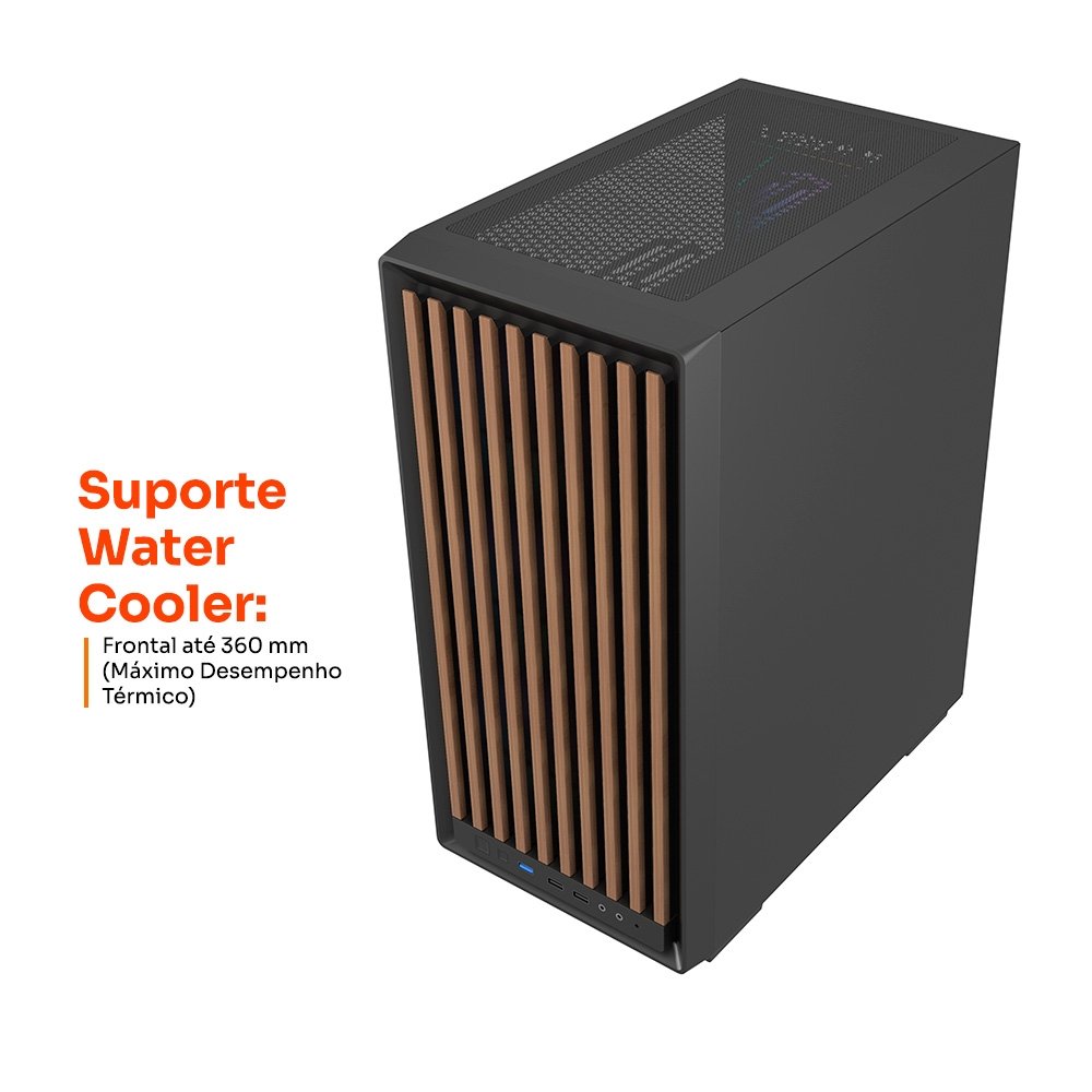 Gabinete Gamer Balão.info Dome 600, Mid Tower, ATX, Lateral em Vidro, Frontal em Madeira Ripada, Com 4 Fans ARGB, Preto - HGN600PT - view 7