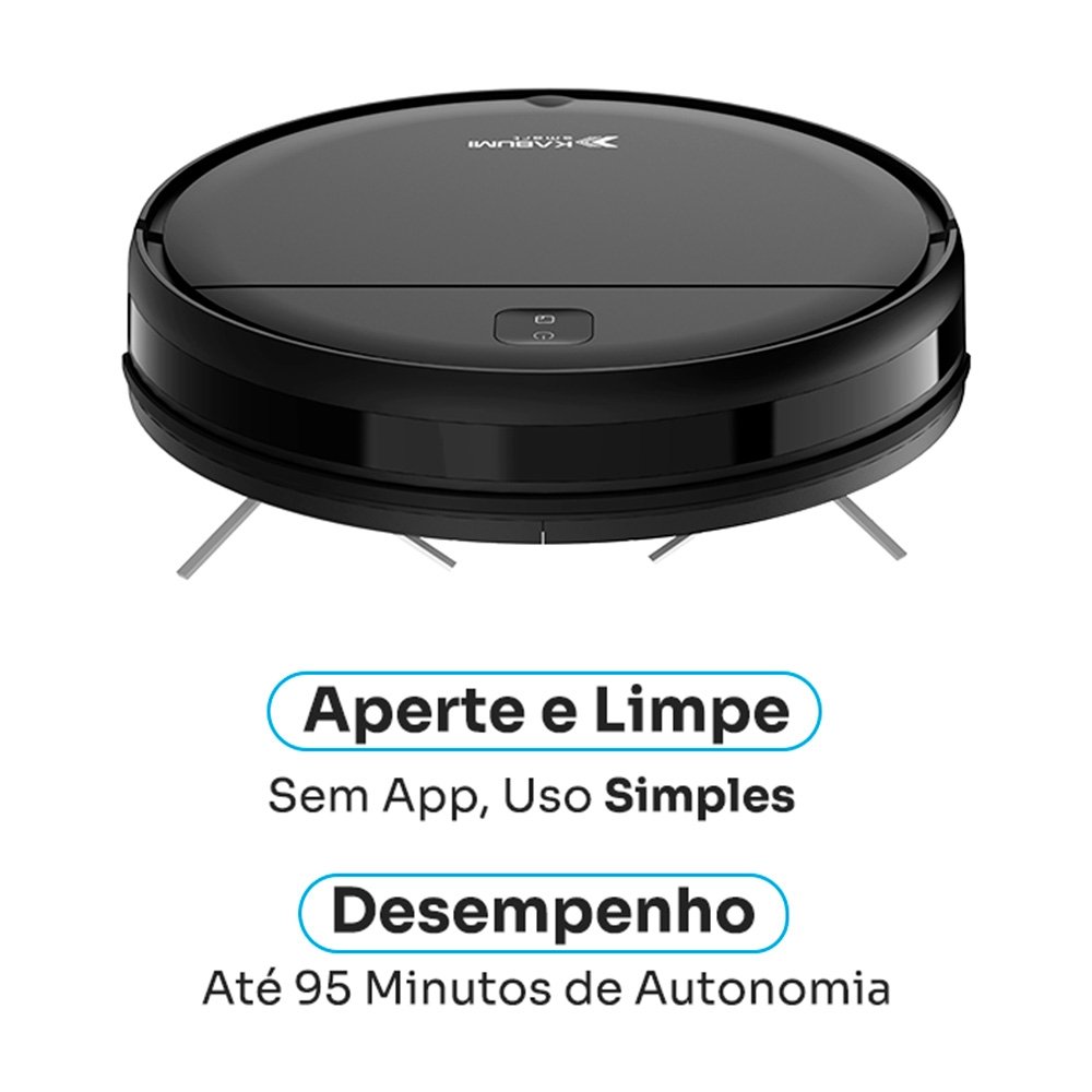 Imagem 4 de 7 do produto Robô Aspirador de Pó KABUM! smart K100 - Limpeza Autônoma Sem App, Design Slim, Até 90min, Sensor Antiqueda/Anticolisão, Bivolt - KSAR100PT