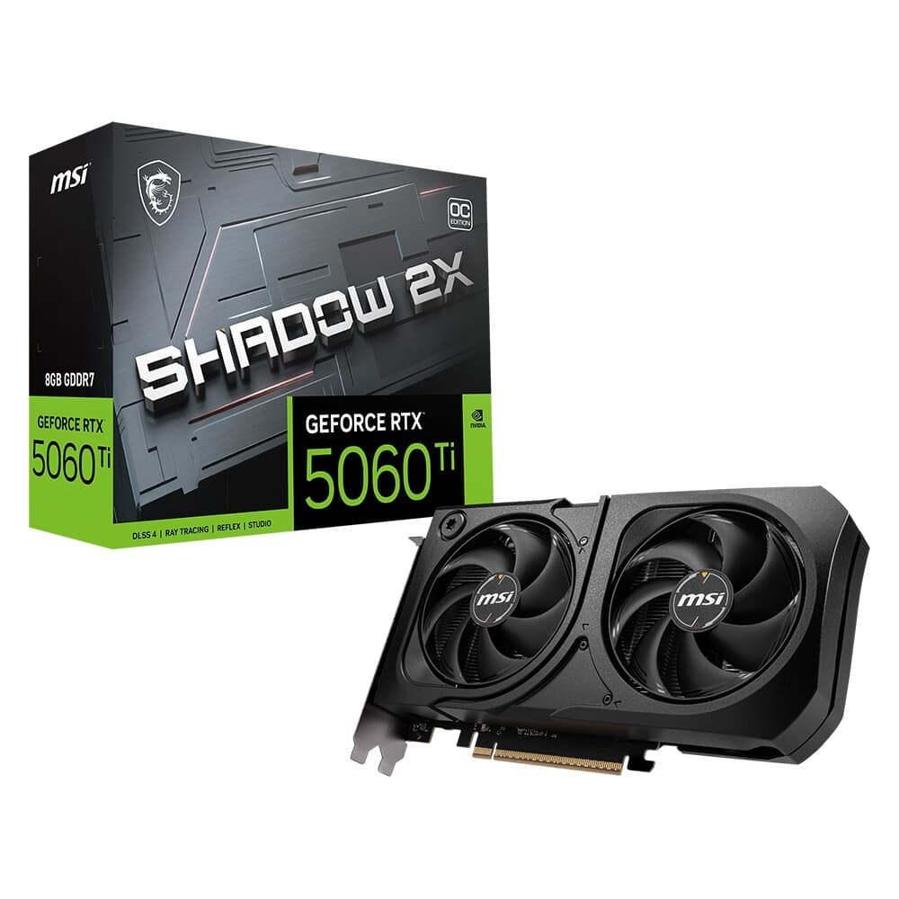 Placa de Vídeo MSI GeForce RTX 5060 Ti 8G SHADOW 2X OC PLUS NVIDIA GeForce, 8GB GDDR7, 128-bit - G506T-8S2CP