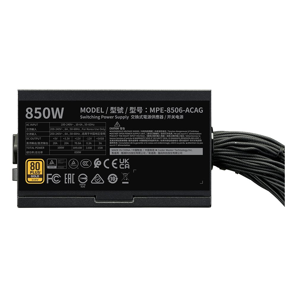 Fonte Cooler Master MWE Gold 850 V3, 850W, 80 Plus Ouro, ATX 3.1, PFC Ativo, Preto - MPE-8506-ACAG-BBR - view 3