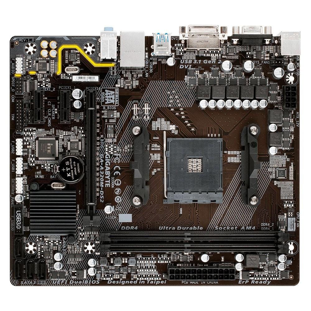 Placa-Mãe Gigabyte GA-A320M-DS2, AMD AM4, mATX, DDR4 Placa-Mãe Gigabyte GA-A320M-DS2, AMD AM4, mATX, DDR4